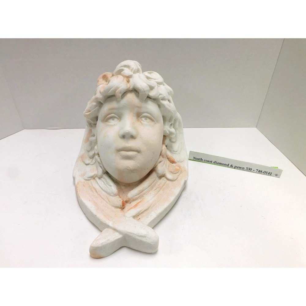 Vintage Cherub Angel Wall Hanging Sculpture Bust Matte White Peach Accents DW777